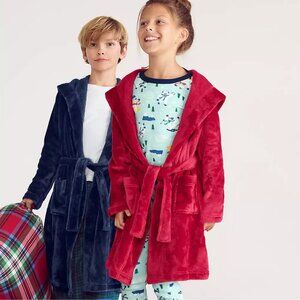 Lands End Navy Blue Plush Bathrobe - Kids Size XL